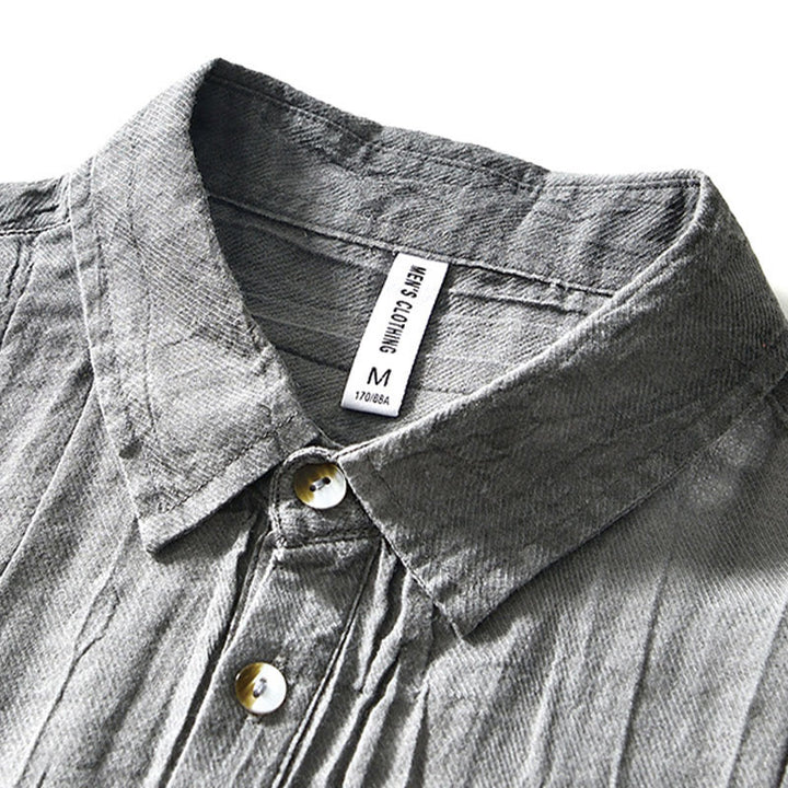 Camisa casual de lino y ramio con solapa lisa y medio botón para hombre con estampado de Buddha Stones - image 9