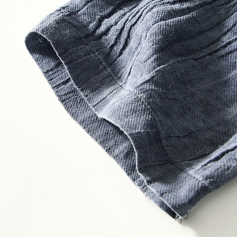 Camisa casual de lino y ramio con solapa lisa y medio botón para hombre con estampado de Buddha Stones - image 17