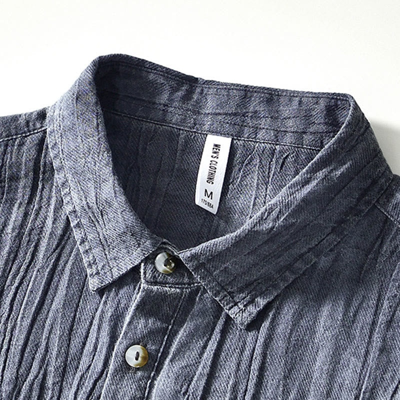 Camisa casual de lino y ramio con solapa lisa y medio botón para hombre con estampado de Buddha Stones - image 15