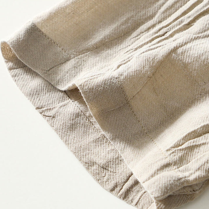 Camisa casual de lino y ramio con solapa lisa y medio botón para hombre con estampado de Buddha Stones - image 4