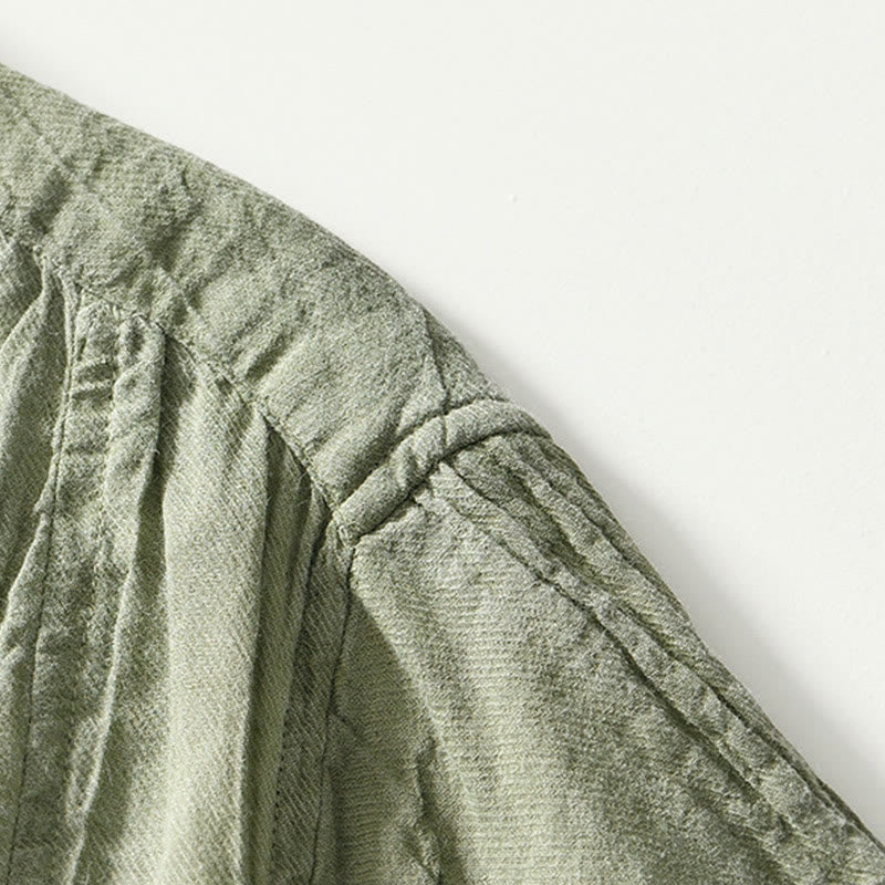 Camisa casual de lino y ramio con solapa lisa y medio botón para hombre con estampado de Buddha Stones - image 23