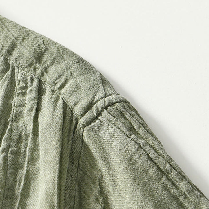 Camisa casual de lino y ramio con solapa lisa y medio botón para hombre con estampado de Buddha Stones - image 23