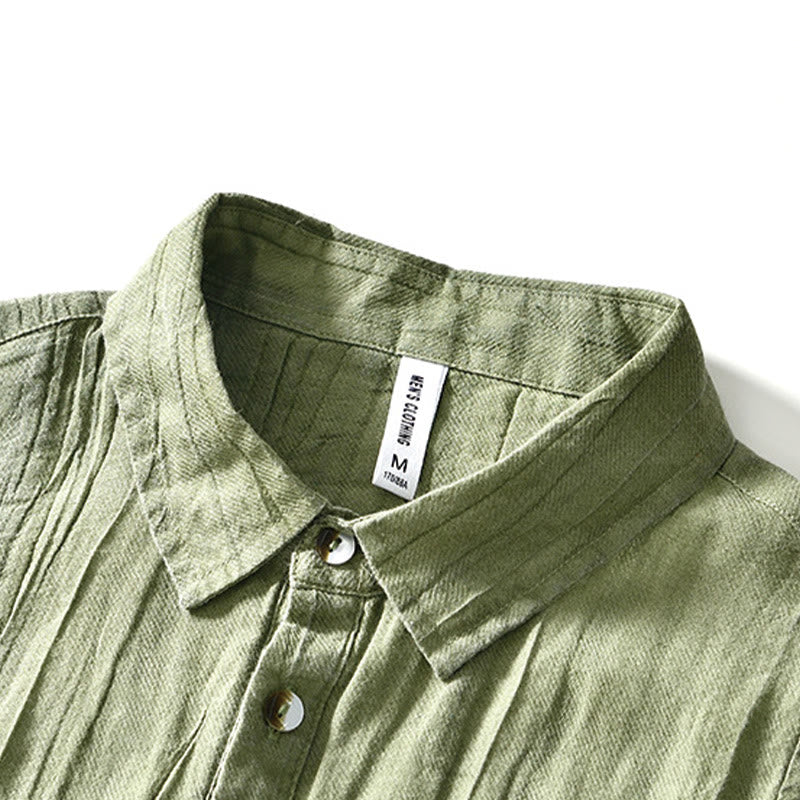 Camisa casual de lino y ramio con solapa lisa y medio botón para hombre con estampado de Buddha Stones - image 20