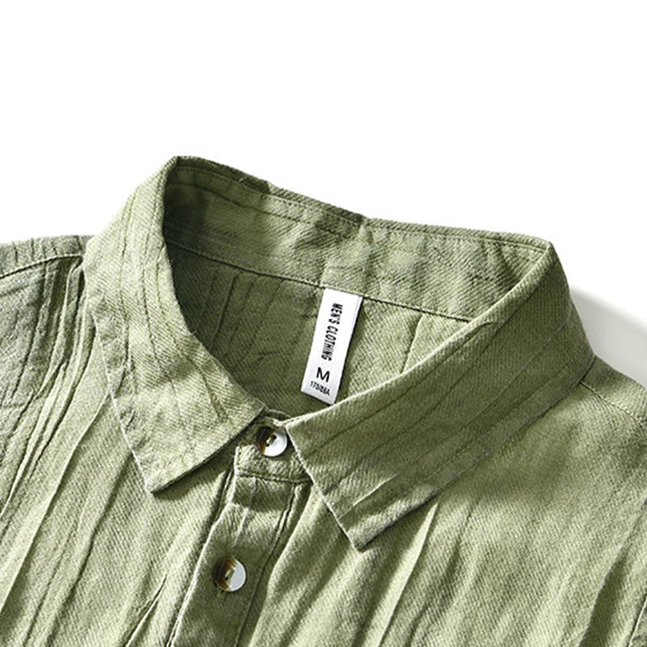 Camisa casual de lino y ramio con solapa lisa y medio botón para hombre con estampado de Buddha Stones - image 20