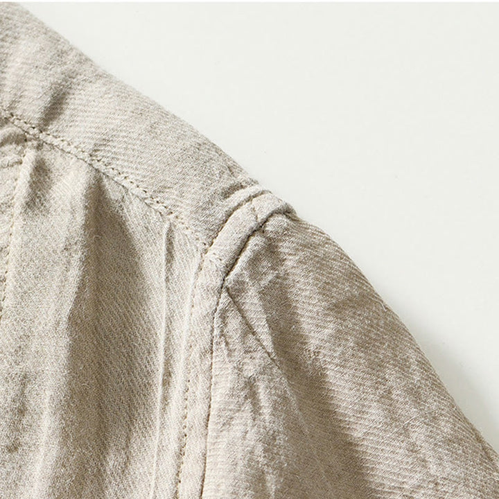 Camisa casual de lino y ramio con solapa lisa y medio botón para hombre con estampado de Buddha Stones - image 3