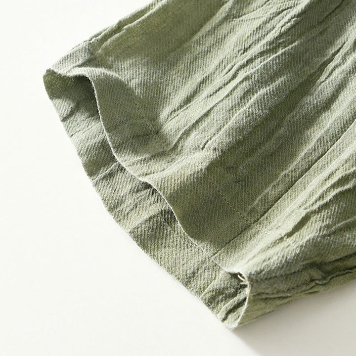 Camisa casual de lino y ramio con solapa lisa y medio botón para hombre con estampado de Buddha Stones - image 22