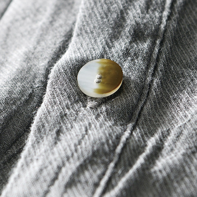 Camisa casual de lino y ramio con solapa lisa y medio botón para hombre con estampado de Buddha Stones - image 10