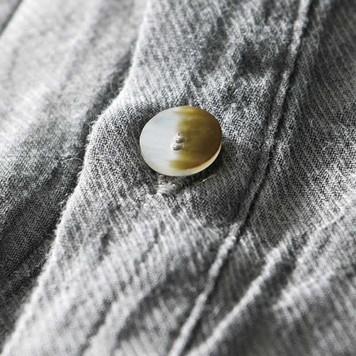 Camisa casual de lino y ramio con solapa lisa y medio botón para hombre con estampado de Buddha Stones - image 10