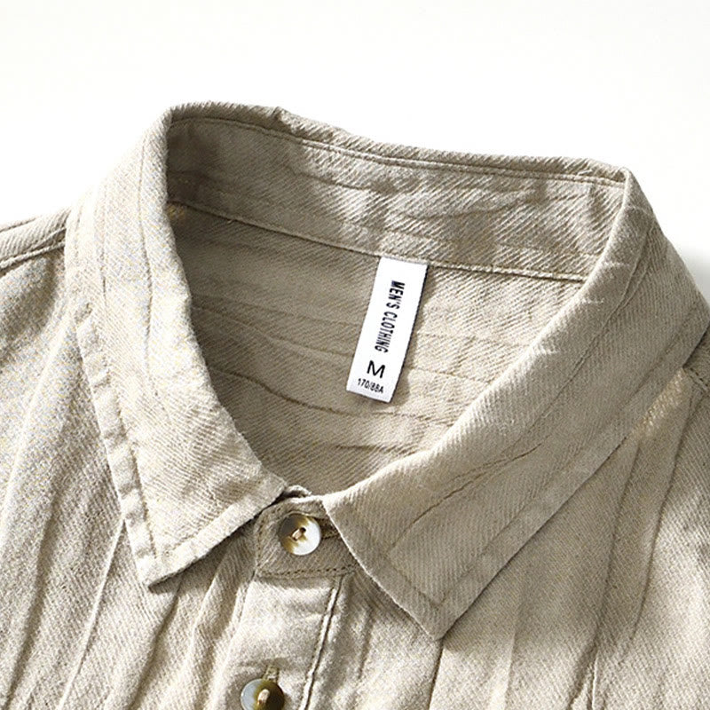 Camisa casual de lino y ramio con solapa lisa y medio botón para hombre con estampado de Buddha Stones - image 1