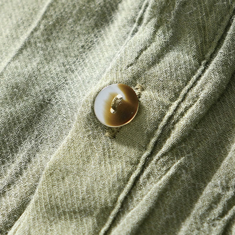 Camisa casual de lino y ramio con solapa lisa y medio botón para hombre con estampado de Buddha Stones - image 21