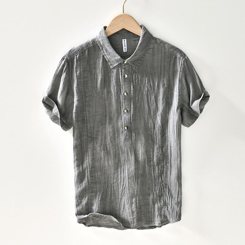 Camisa casual de lino y ramio con solapa lisa y medio botón para hombre con estampado de Buddha Stones - Gris pizarra claro - US/UK/AU44, EU54 (4XL) - image 7