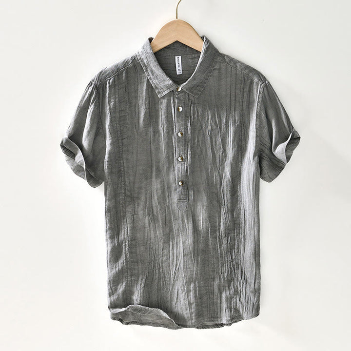 Camisa casual de lino y ramio con solapa lisa y medio botón para hombre con estampado de Buddha Stones - Gris pizarra claro - US/UK/AU44, EU54 (4XL) - image 7