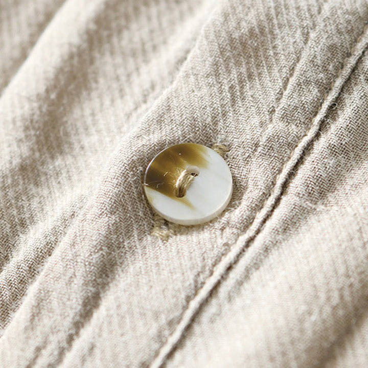 Camisa casual de lino y ramio con solapa lisa y medio botón para hombre con estampado de Buddha Stones - image 2