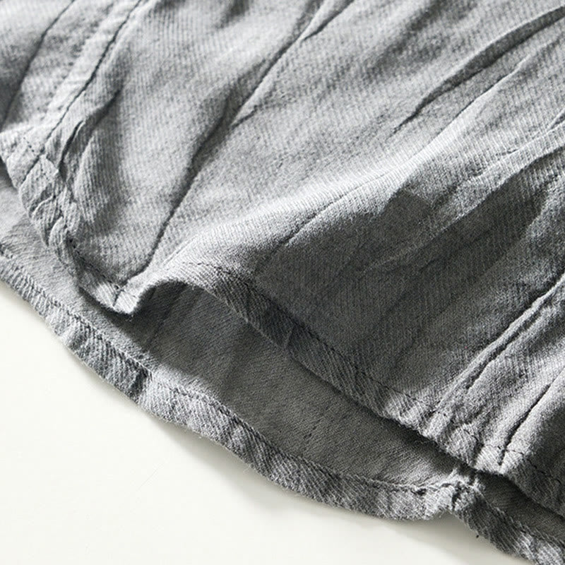 Camisa casual de lino y ramio con solapa lisa y medio botón para hombre con estampado de Buddha Stones - image 12