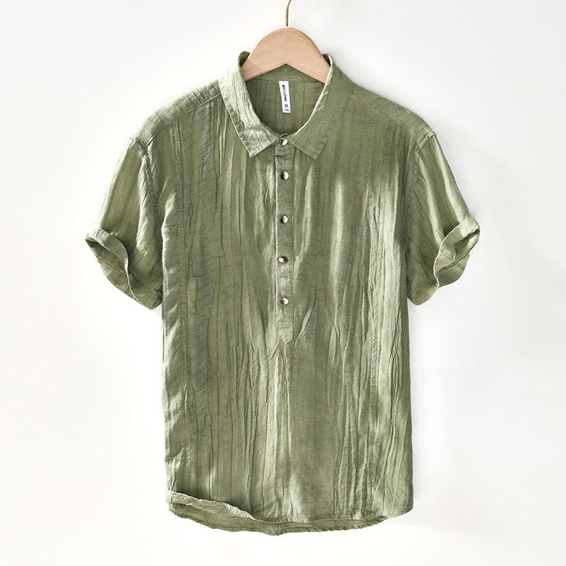 Camisa casual de lino y ramio con solapa lisa y medio botón para hombre con estampado de Buddha Stones - Verde amarillento - US/UK/AU44, EU54 (4XL) - image 19