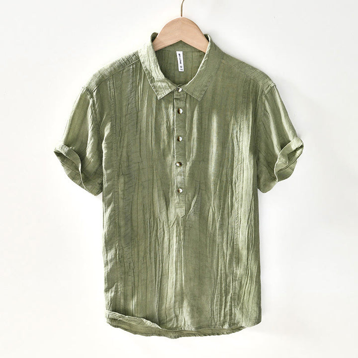 Camisa casual de lino y ramio con solapa lisa y medio botón para hombre con estampado de Buddha Stones - Verde amarillento - US/UK/AU44, EU54 (4XL) - image 19