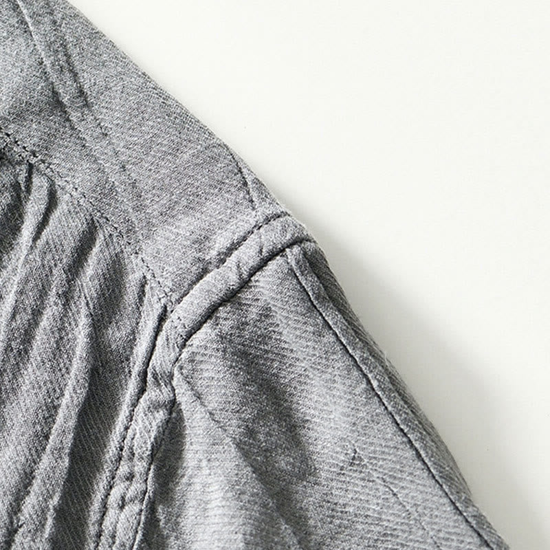 Camisa casual de lino y ramio con solapa lisa y medio botón para hombre con estampado de Buddha Stones - image 13