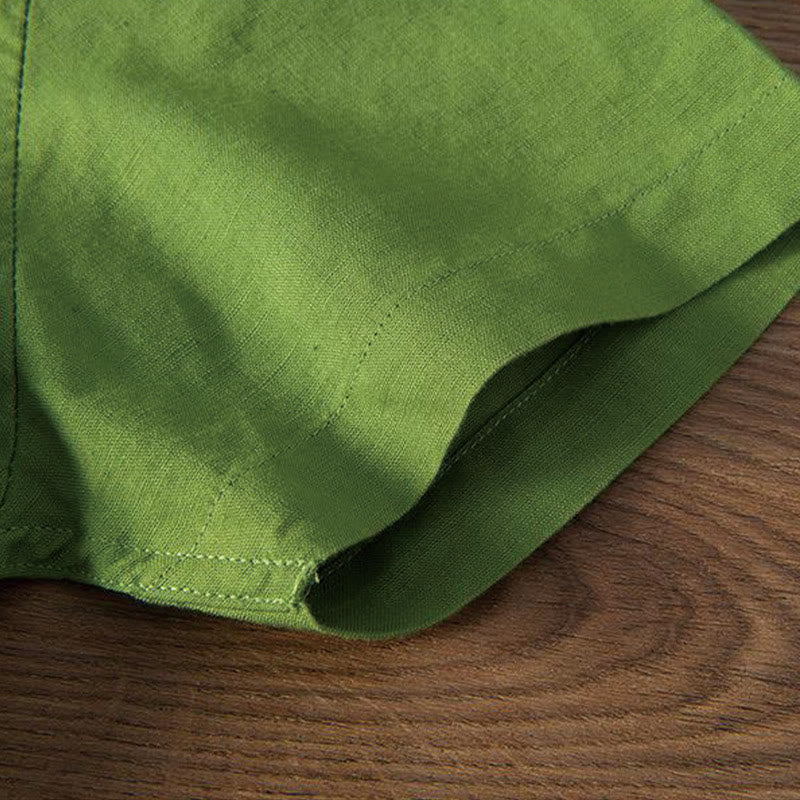 Camisa de hombre de lino y algodón con cuello alto y medio botón, con bordado suave de Buddha Stones y patrón de grulla - image 15