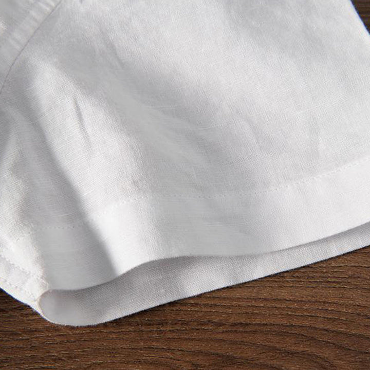 Camisa de hombre de lino y algodón con cuello alto y medio botón, con bordado suave de Buddha Stones y patrón de grulla - image 7