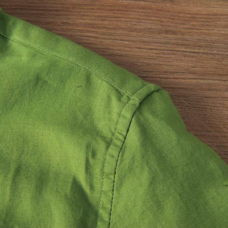 Camisa de hombre de lino y algodón con cuello alto y medio botón, con bordado suave de Buddha Stones y patrón de grulla - image 14