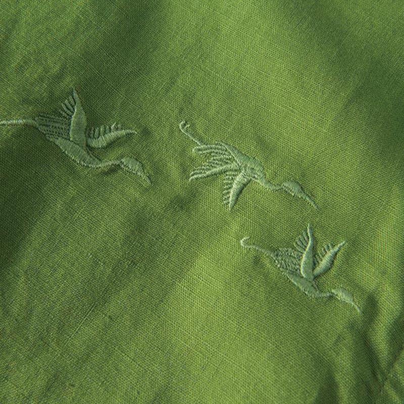 Camisa de hombre de lino y algodón con cuello alto y medio botón, con bordado suave de Buddha Stones y patrón de grulla - image 13