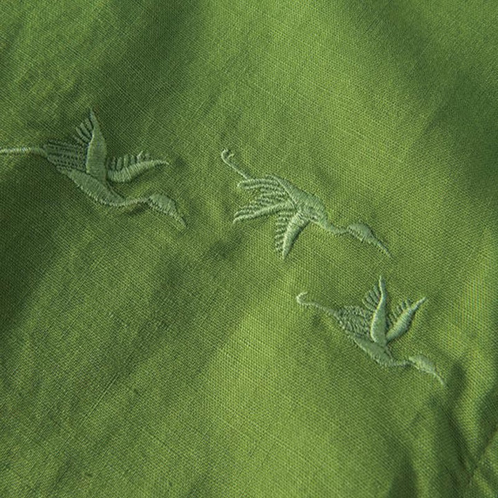 Camisa de hombre de lino y algodón con cuello alto y medio botón, con bordado suave de Buddha Stones y patrón de grulla - image 13