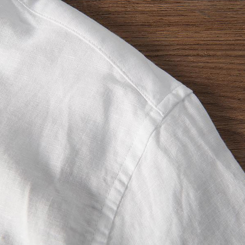 Camisa de hombre de lino y algodón con cuello alto y medio botón, con bordado suave de Buddha Stones y patrón de grulla - image 6