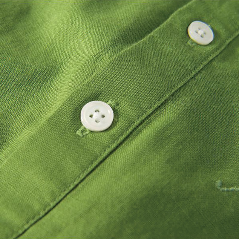 Camisa de hombre de lino y algodón con cuello alto y medio botón, con bordado suave de Buddha Stones y patrón de grulla - image 11
