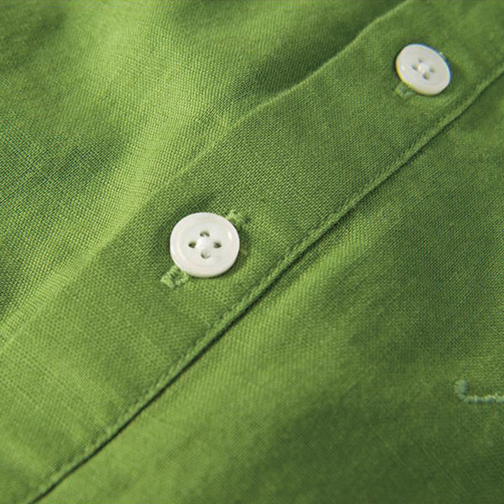 Camisa de hombre de lino y algodón con cuello alto y medio botón, con bordado suave de Buddha Stones y patrón de grulla - image 11