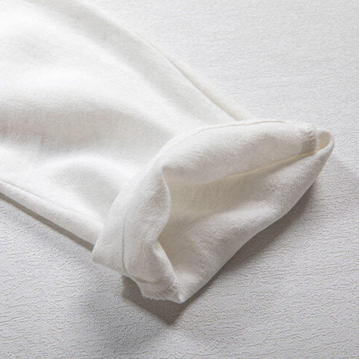 Camisa de lino con mangas tres cuartos y botones de rana blanca para hombre con Buddha Stones - image 5