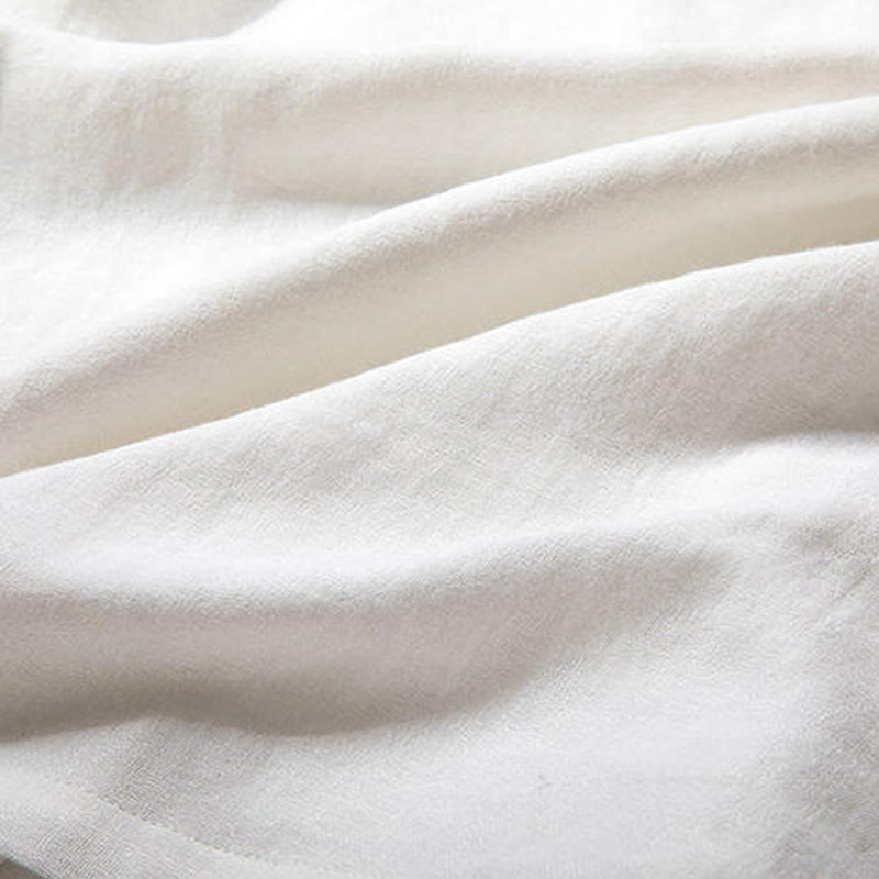 Camisa de lino con mangas tres cuartos y botones de rana blanca para hombre con Buddha Stones - image 3