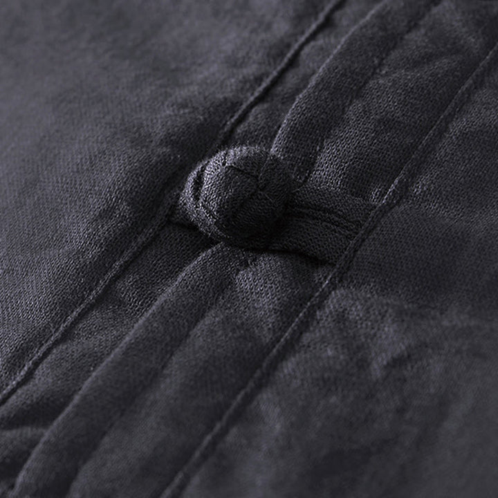 Camisa de hombre de algodón y lino con cuello redondo, suave, lisa y con botones de rana , de Buddha Stones - image 12