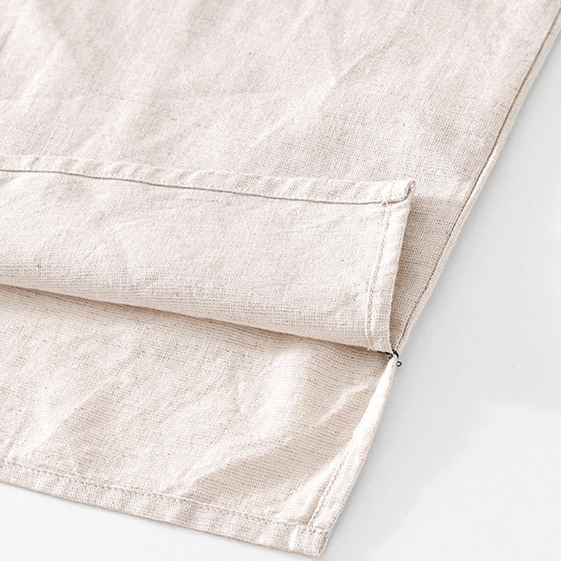 Camisa de hombre de algodón y lino con cuello redondo, suave, lisa y con botones de rana , de Buddha Stones - image 4