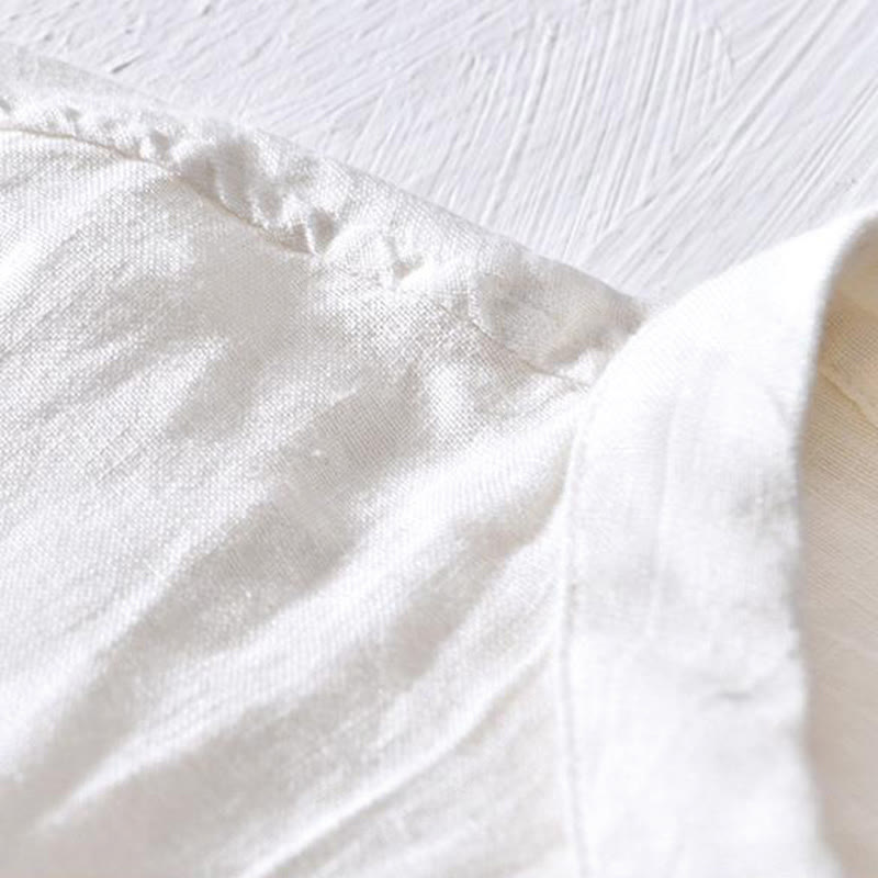 Camisa de lino con solapa de manga corta y medio botón para hombre con diseño simple de Buddha Stones - image 7