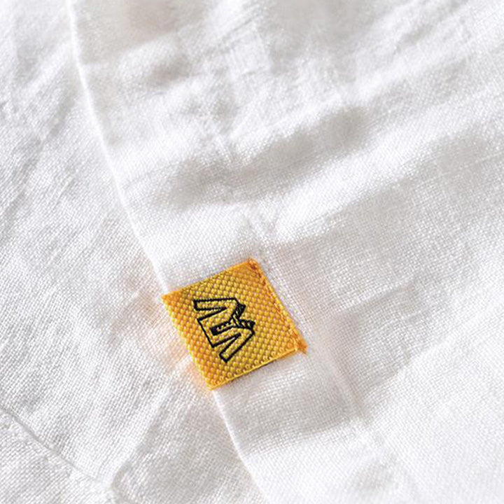 Camisa de lino con solapa de manga corta y medio botón para hombre con diseño simple de Buddha Stones - image 10