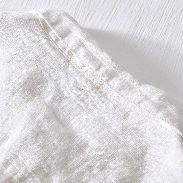 Camisa de lino con solapa de manga corta y medio botón para hombre con diseño simple de Buddha Stones - image 6