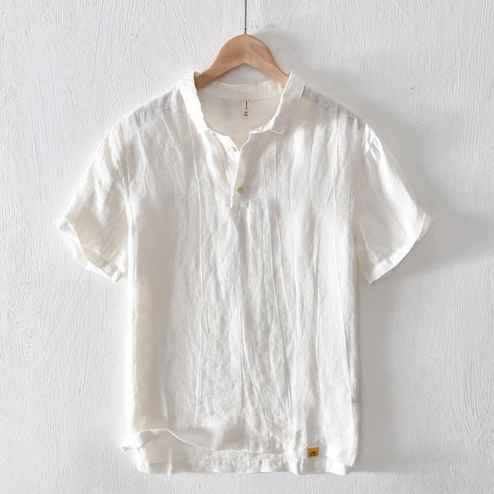 Camisa de lino con solapa de manga corta y medio botón para hombre con diseño simple de Buddha Stones - Blanco - US/UK/AU42, EU52 (3XL) - image 4
