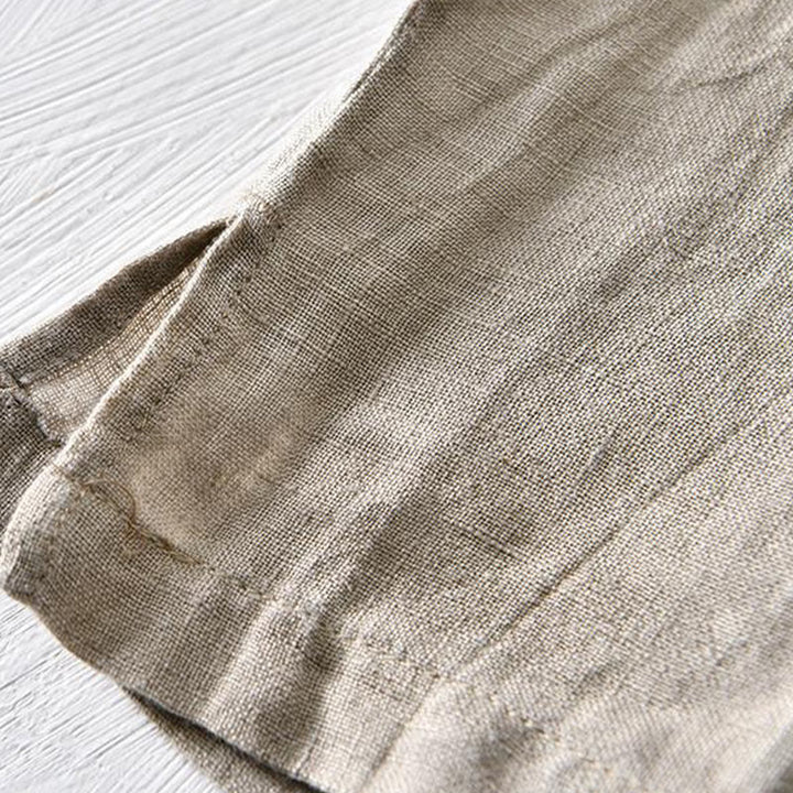 Camisa de lino con solapa de manga corta y medio botón para hombre con diseño simple de Buddha Stones - image 3