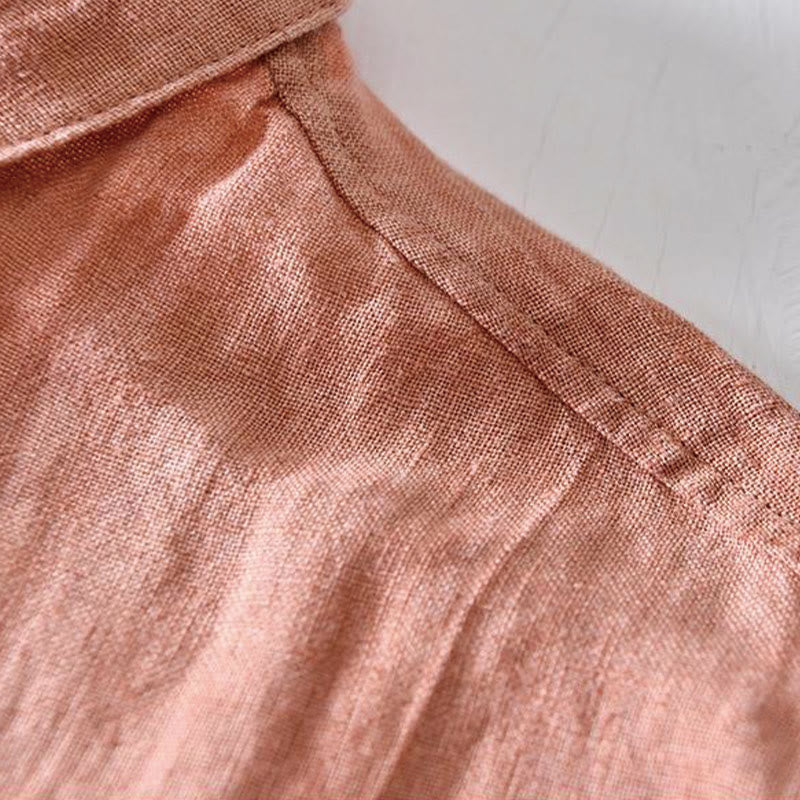 Camisa de lino con solapa de manga corta y medio botón para hombre con diseño simple de Buddha Stones - image 15