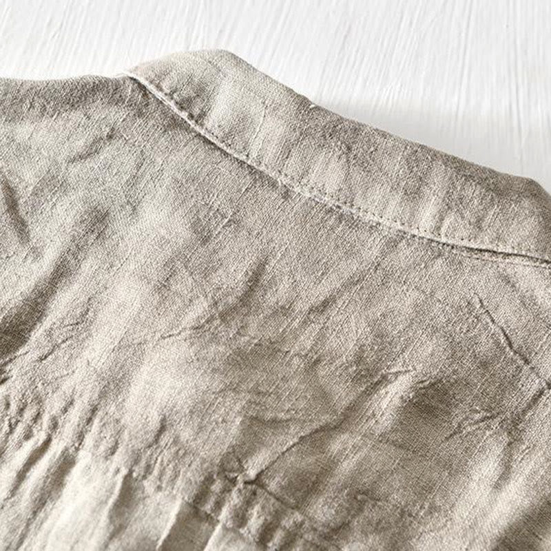 Camisa de lino con solapa de manga corta y medio botón para hombre con diseño simple de Buddha Stones - image 2