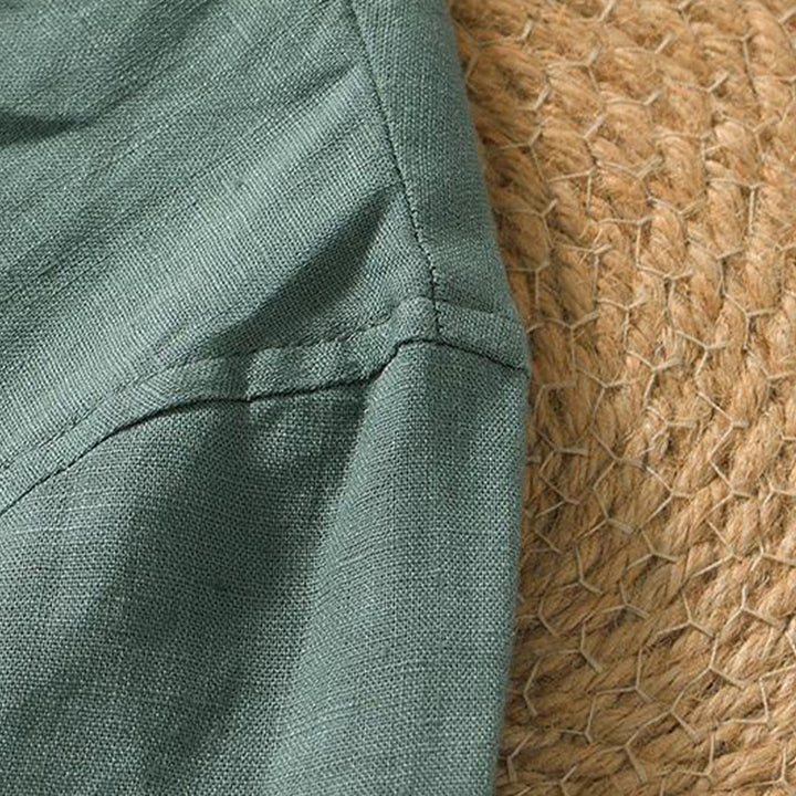 Camisa informal de lino con cuello en V y manga corta para hombre con estampado de Buddha Stones - image 13