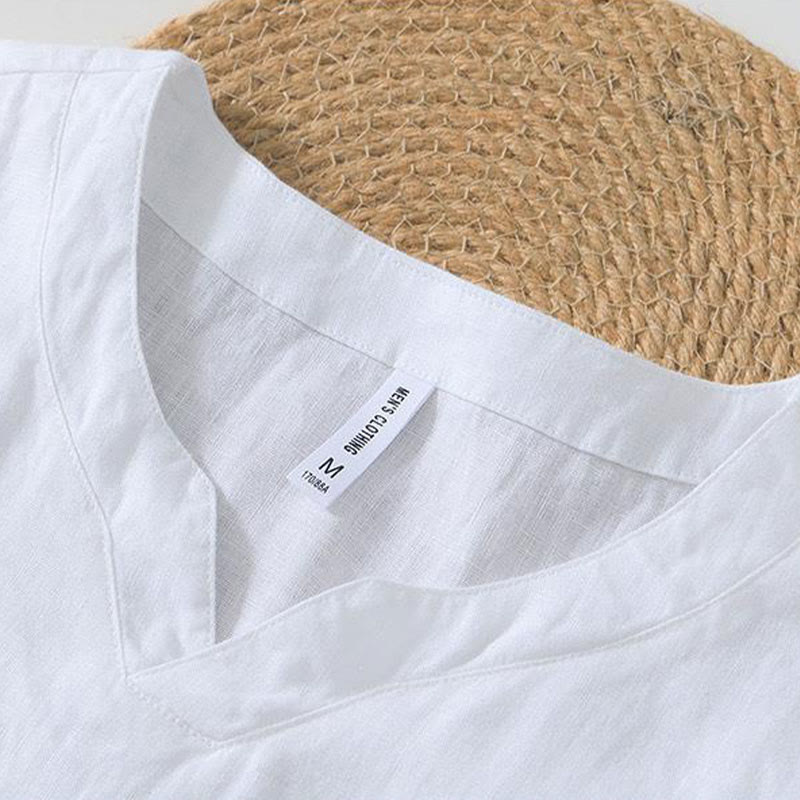 Camisa informal de lino con cuello en V y manga corta para hombre con estampado de Buddha Stones - image 22