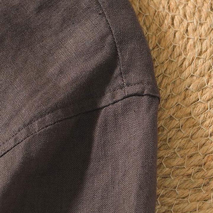 Camisa informal de lino con cuello en V y manga corta para hombre con estampado de Buddha Stones
