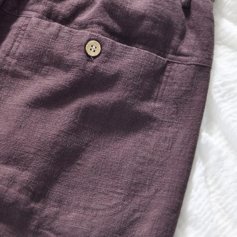 Pantalones de Buddha Stones y algodón para hombre, de diseño sencillo, con cordón y bolsillos, de longitud 7-8 - image 8