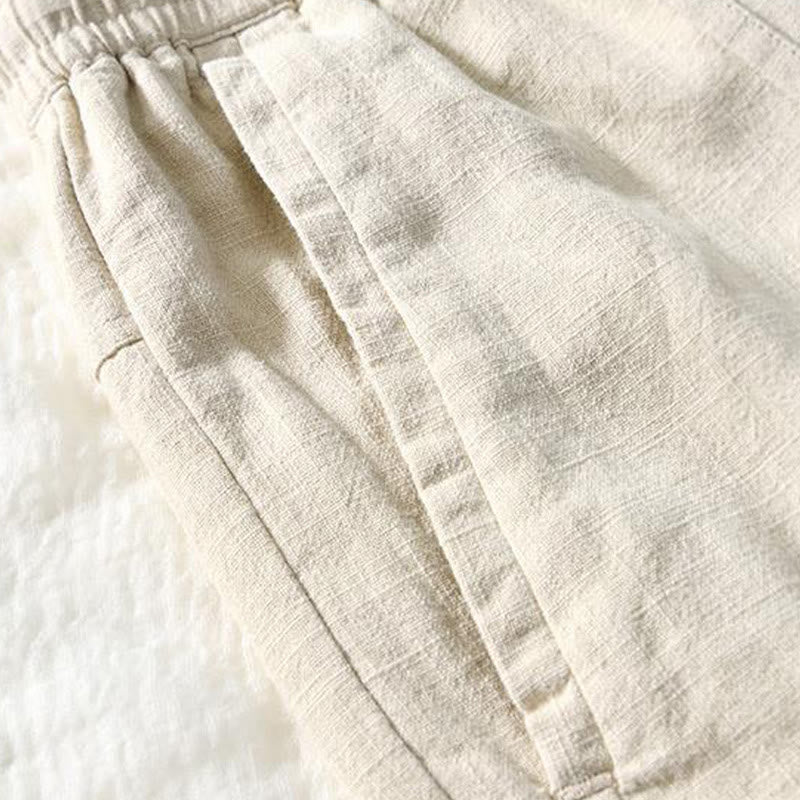 Pantalones de Buddha Stones y algodón para hombre, de diseño sencillo, con cordón y bolsillos, de longitud 7-8 - image 2