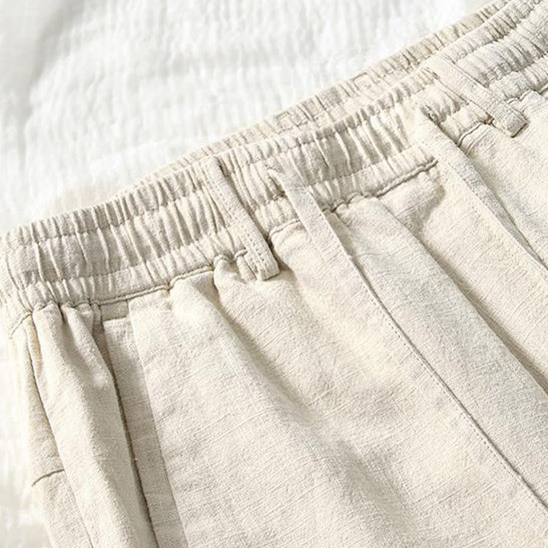 Pantalones de Buddha Stones y algodón para hombre, de diseño sencillo, con cordón y bolsillos, de longitud 7-8 - image 1