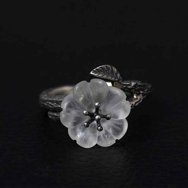 Anillo curativo ajustable con diseño de flor de esqueleto de cristal blanco de plata de ley 925 con Buddha Stones - Estilo retro (diámetro interior 17,5 mm) - image 9