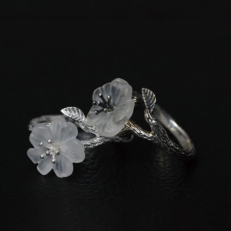 Anillo curativo ajustable con diseño de flor de esqueleto de cristal blanco de plata de ley 925 con Buddha Stones - image 12