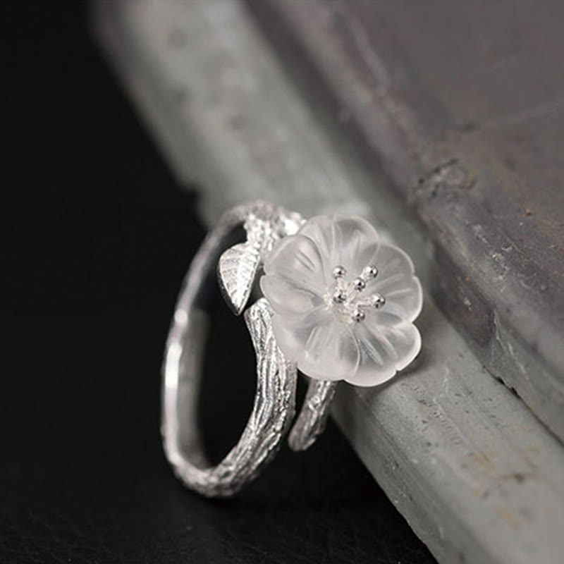 Anillo curativo ajustable con diseño de flor de esqueleto de cristal blanco de plata de ley 925 con Buddha Stones - image 3