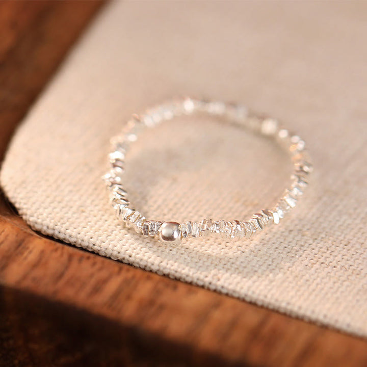 Anillo elástico de la suerte con cuentas pequeñas de jade hetiano natural de plata de ley 925 con Buddha Stones - Plata (Cuerda elástica) - image 2